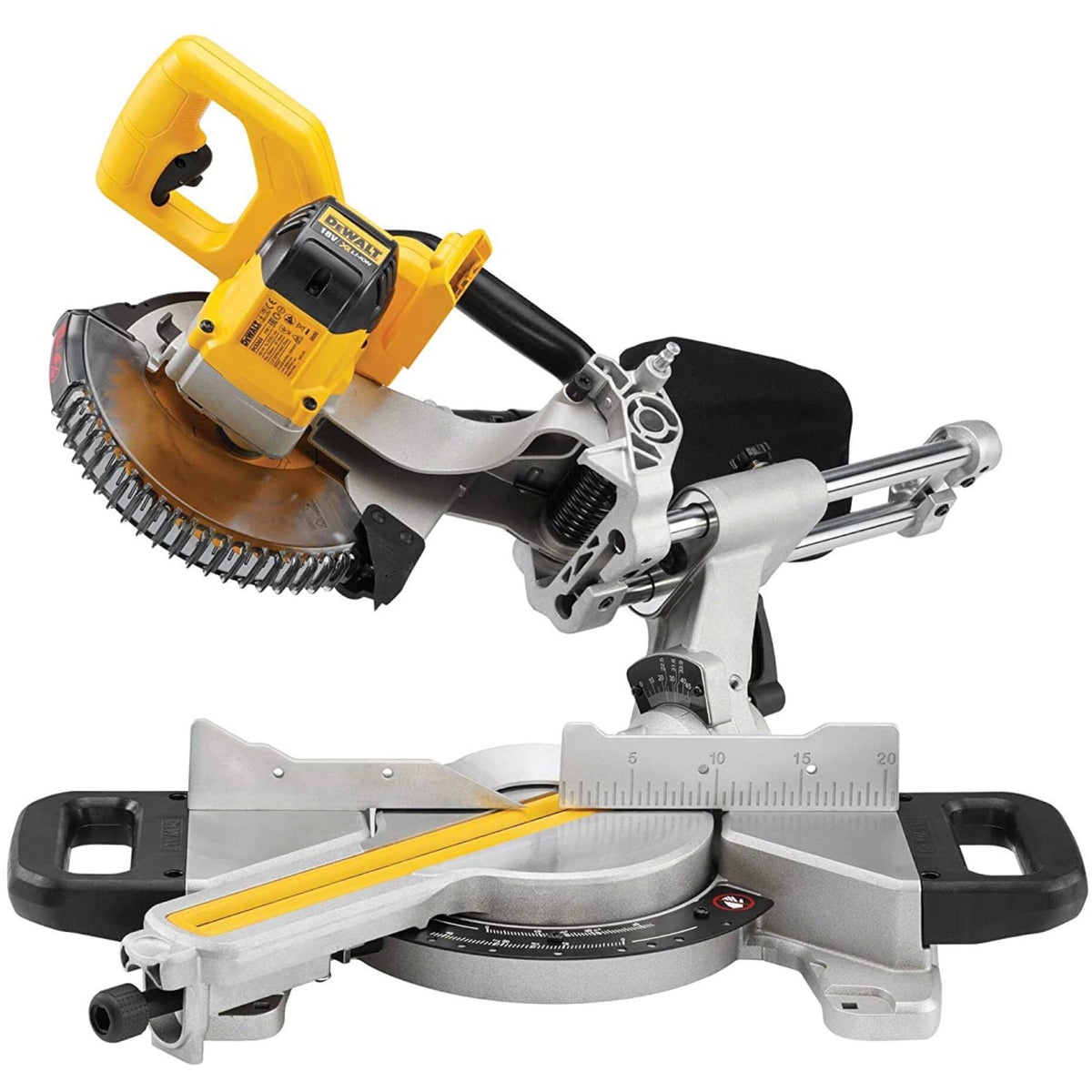Dewalt DCS365N 18V XR Cordless 184mm Slide Mitre Saw with 2 x 5.0Ah Batteries & Charger + Leg Stand - MonkeyTools