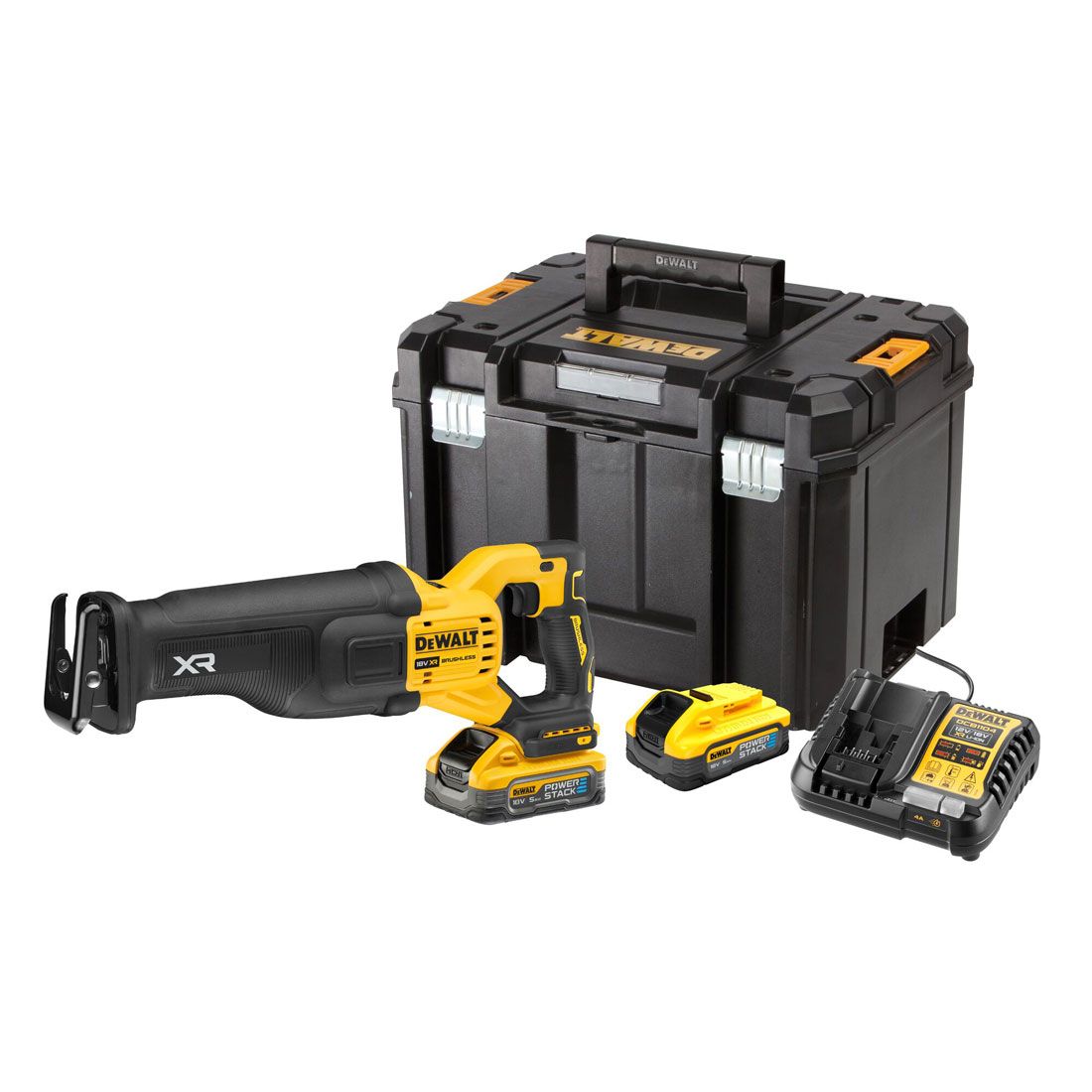 DeWalt DCS386H2T 18V XR Brushless Reciprocating Saw with 2 x 5.0Ah Powerstack Battery, Charger & Case - MonkeyTools