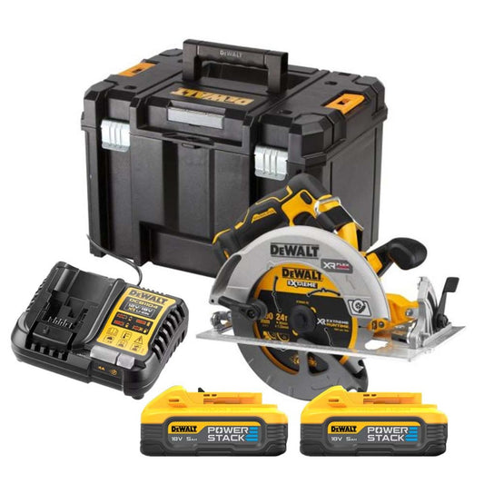 Dewalt DCS573H2T 18V XR Brushless 190mm Circular Saw with 2 x 5.0Ah Powerstack Batteries, Charger & TSTAK Case - MonkeyTools