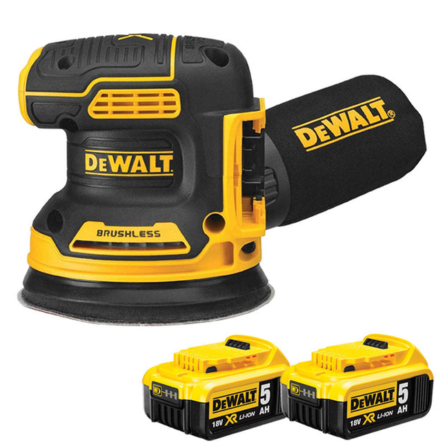 Dewalt DCW210N 18V Brushless 125mm Orbital Sander with 2 x 5.0Ah Batteries - MonkeyTools