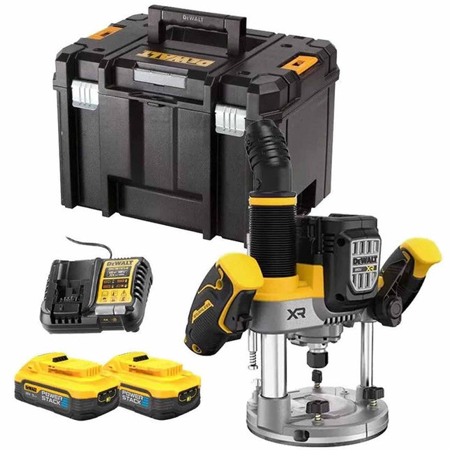 Dewalt DCW620H2-GB 18V XR Brushless 1/2" Plunge Router with 2 x 5.0Ah Powerstack Battery Charger & TSTAK Case - MonkeyTools