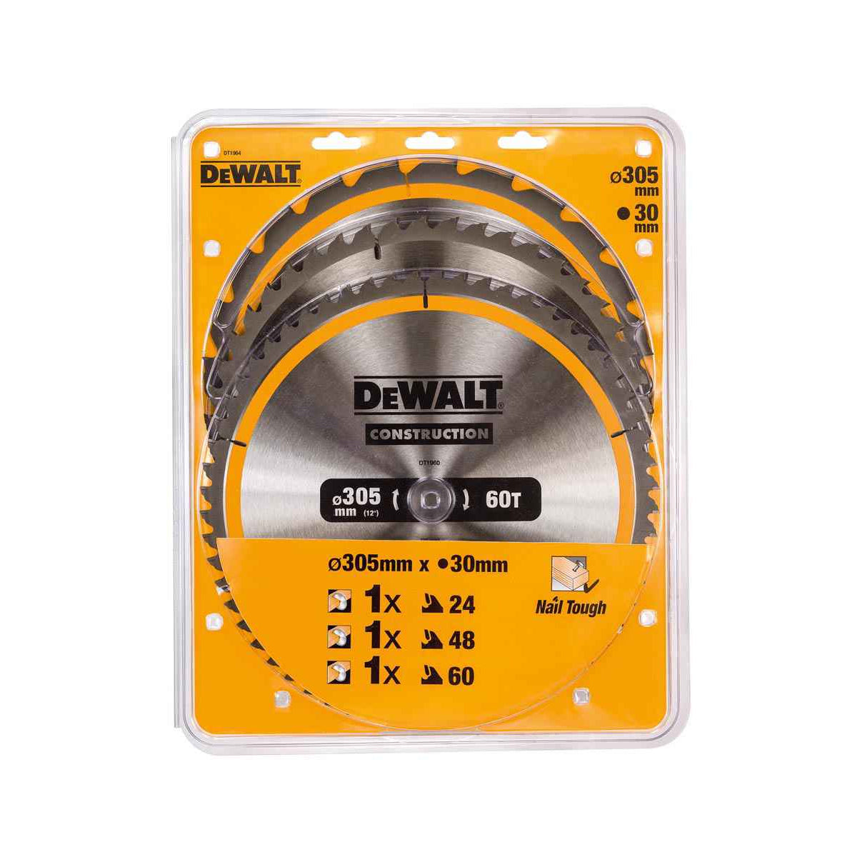 DeWalt DT1964 Construction Circular Saw Blade 3 Pack 305 x 30mm x 24T/48T/60T - MonkeyTools