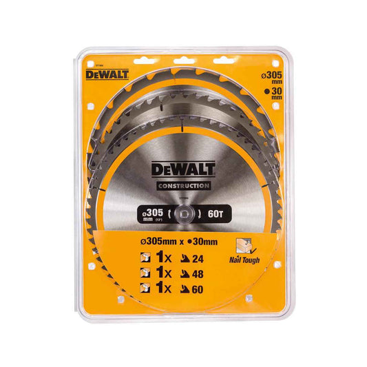 DeWalt DT1964 Construction Circular Saw Blade 3 Pack 305 x 30mm x 24T/48T/60T - MonkeyTools