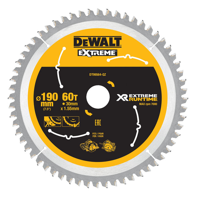 Dewalt DT99564 Extreme Runtime Multi Purpose Circular Saw Blade 190 x 30mm x 60T - MonkeyTools