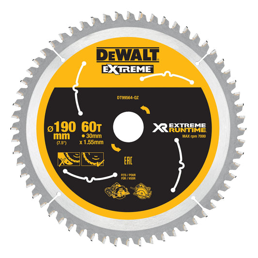 Dewalt DT99564 Extreme Runtime Multi Purpose Circular Saw Blade 190 x 30mm x 60T - MonkeyTools