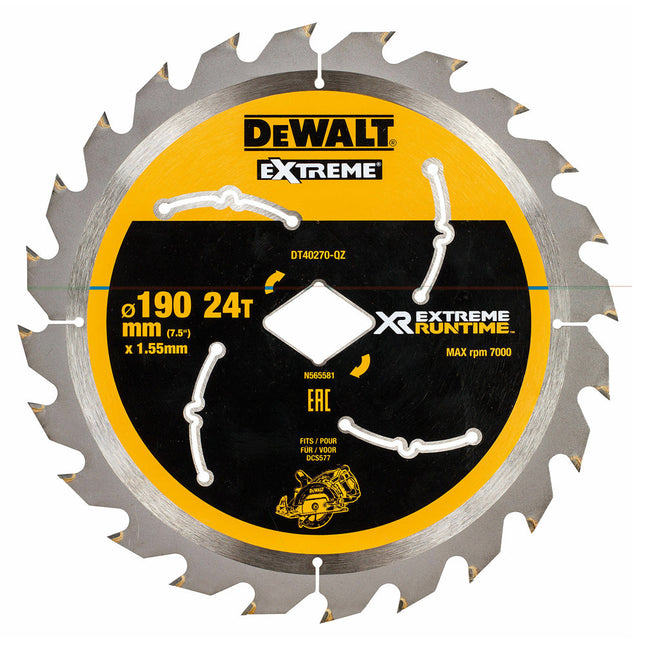 Dewalt Extreme Runtime 190mm Circular Saw Blade 24T DT40270-QZ - MonkeyTools