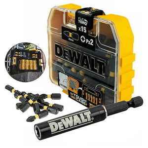 Dewalt 15 Piece Impact Extreme PZ2 Pozi Screwdriver Bits + Magnetic Bit Holder - MonkeyTools