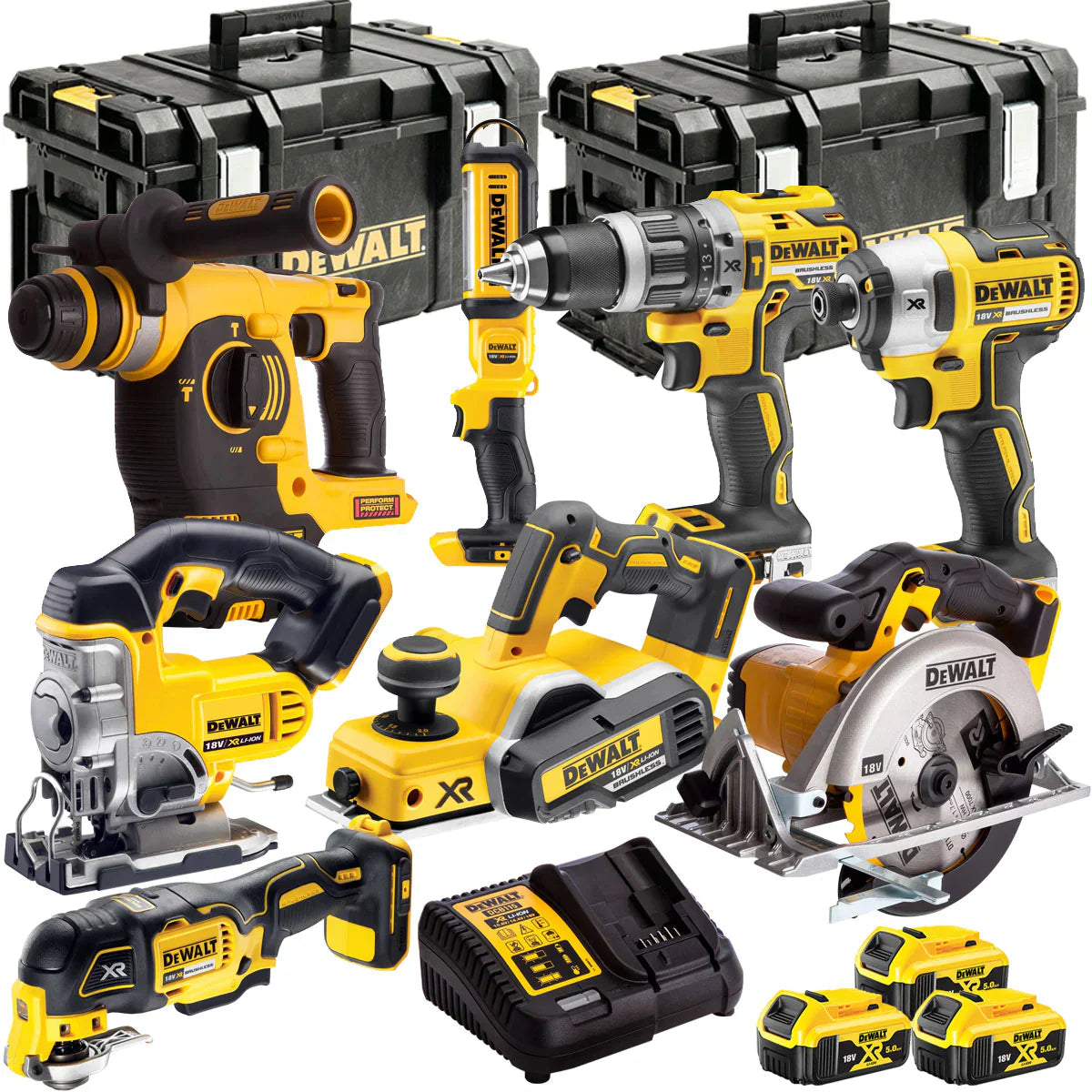 Dewalt 8 Piece 18V Li-ion Kit 3 x 5.0Ah Batteries & Charger DEW-KIT-3M - MonkeyTools