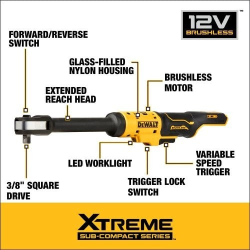 Dewalt DCF503EN 12V XR Brushless 3/8" Extended Open Head Ratchet Naked - MonkeyTools