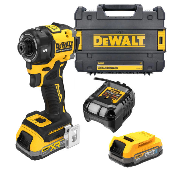 Dewalt DCF870E2T-GB 18V XR Brushless Hyrdralic Impact Driver, 2x 1.7Ah Powerstack Batteries, Charger & TSTAK Case - MonkeyTools