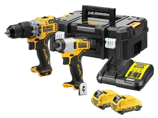 Dewalt DCK2111L2T 12V XR Brushless Sub-Compact Twin Pack With 2 x 3.0Ah Batteries Charger In Case - MonkeyTools