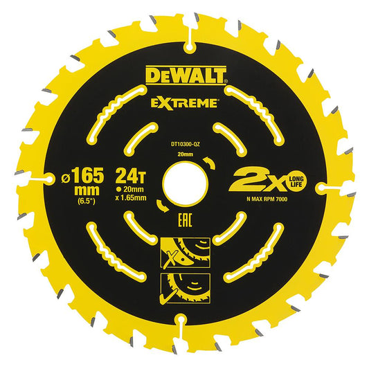 DEWALT DT10300-QZ EXTREME 2ND FIX CIRCULAR SAW BLADE 165MM X 20MM X 24 TEETH - MonkeyTools