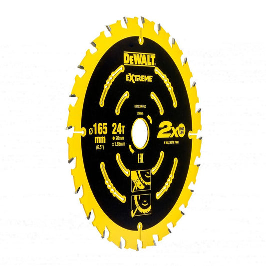 DEWALT DT10300-QZ EXTREME 2ND FIX CIRCULAR SAW BLADE 165MM X 20MM X 24 TEETH - MonkeyTools