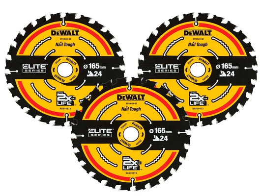 DeWalt DT10624 -QZ 3pc 165mm 24T 20mm Extreme Cordless Circular Saw Blade 3Pk - MonkeyTools