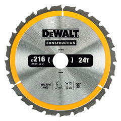 DEWALT DT1952-QZ CIRCULAR SAW BLADE CONSTRUCTION 216MM X 30MM X 24 TEETH