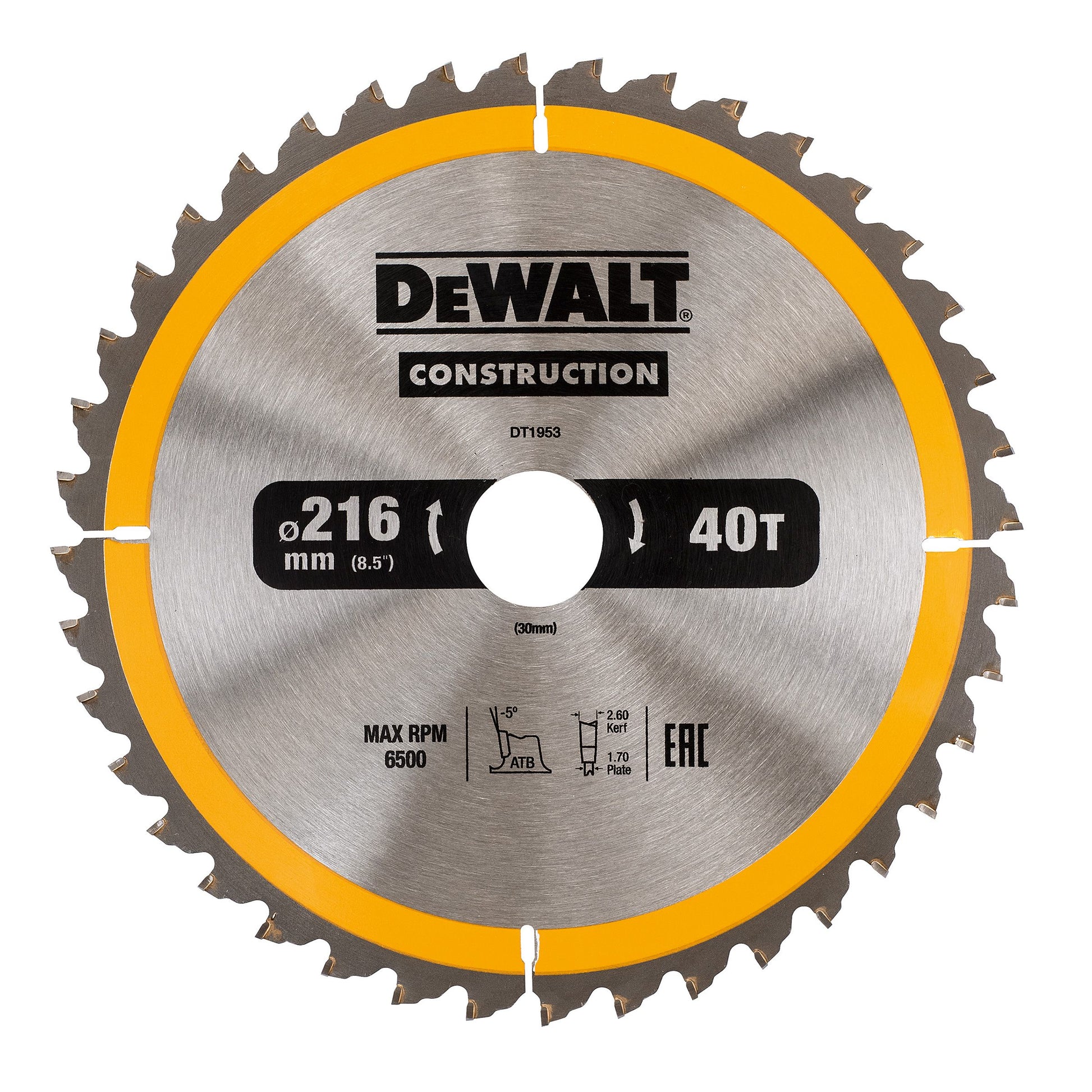 DEWALT DT1953-QZ CIRCULAR SAW BLADE CONSTRUCTION 216MM X 30MM X 40 TEETH - MonkeyTools