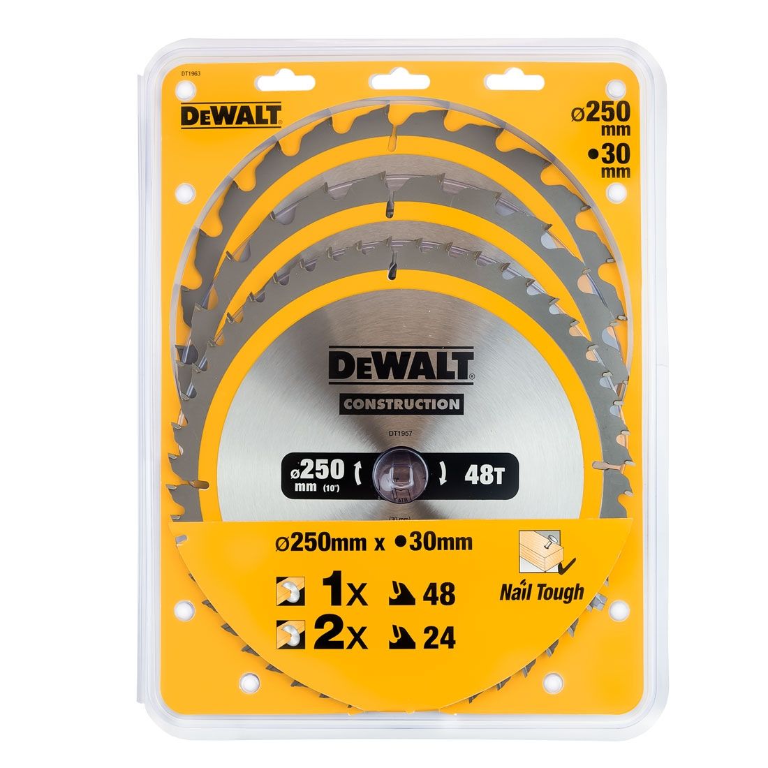 DEWALT DT1963-QZ CIRCULAR SAW BLADES CONSTRUCTION 250MM X 30MM 3 PACK - MonkeyTools