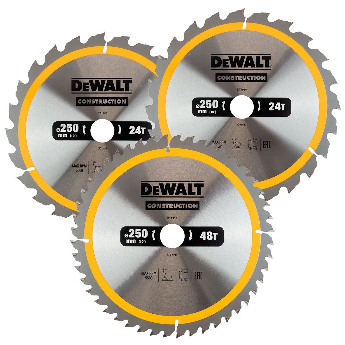 DEWALT DT1963-QZ CIRCULAR SAW BLADES CONSTRUCTION 250MM X 30MM 3 PACK - MonkeyTools