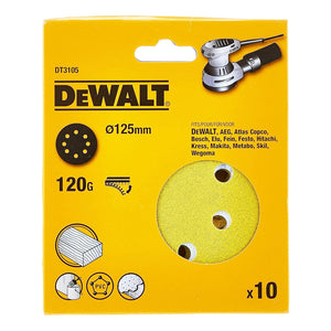 DEWALT DT3105-QZ ROS QUICK FIT SANDING DISCS 125MM 120 GRIT X10 PCS FOR DCW210N & DWE6423 - MonkeyTools