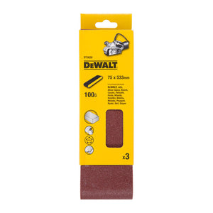 DEWALT DT3628-QZ SANDING BELTS 75MM X 533MM 100 GRIT X3 PCS FOR DCW220 - MonkeyTools