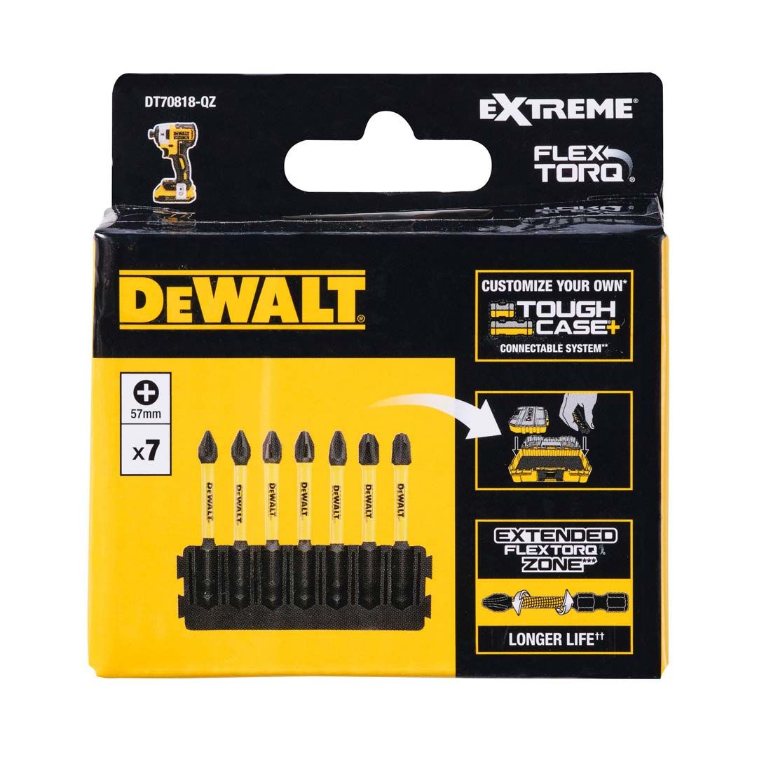 DEWALT DT70821-QZ EXTREME FLEXTORQ PZ2 TOUGHCASE 57MM SCREWDRIVER BIT BAR SET X7 PCS - MonkeyTools