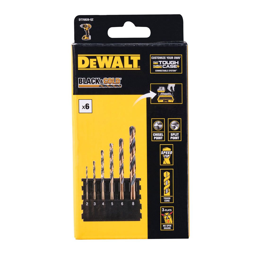 DEWALT DT70828-QZ TOUGHCASE BLACK & GOLD ROUND SHANK MIX BAR SET X6 PCS - MonkeyTools