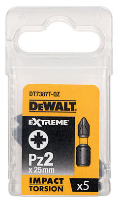 DEWALT DT7387T-QZ PZ2 X 25MM EXTREME IMPACT TORSION SCREWDRIVER BITS PACK OF 5