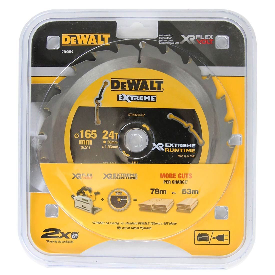 DEWALT DT99560-QZ XTREME RUNTIME 165MM X 20MM 24T BLADE FOR CORDED & CORDLESS SAWS - MonkeyTools
