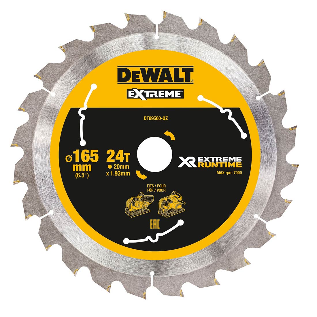DEWALT DT99560-QZ XTREME RUNTIME 165MM X 20MM 24T BLADE FOR CORDED & CORDLESS SAWS - MonkeyTools