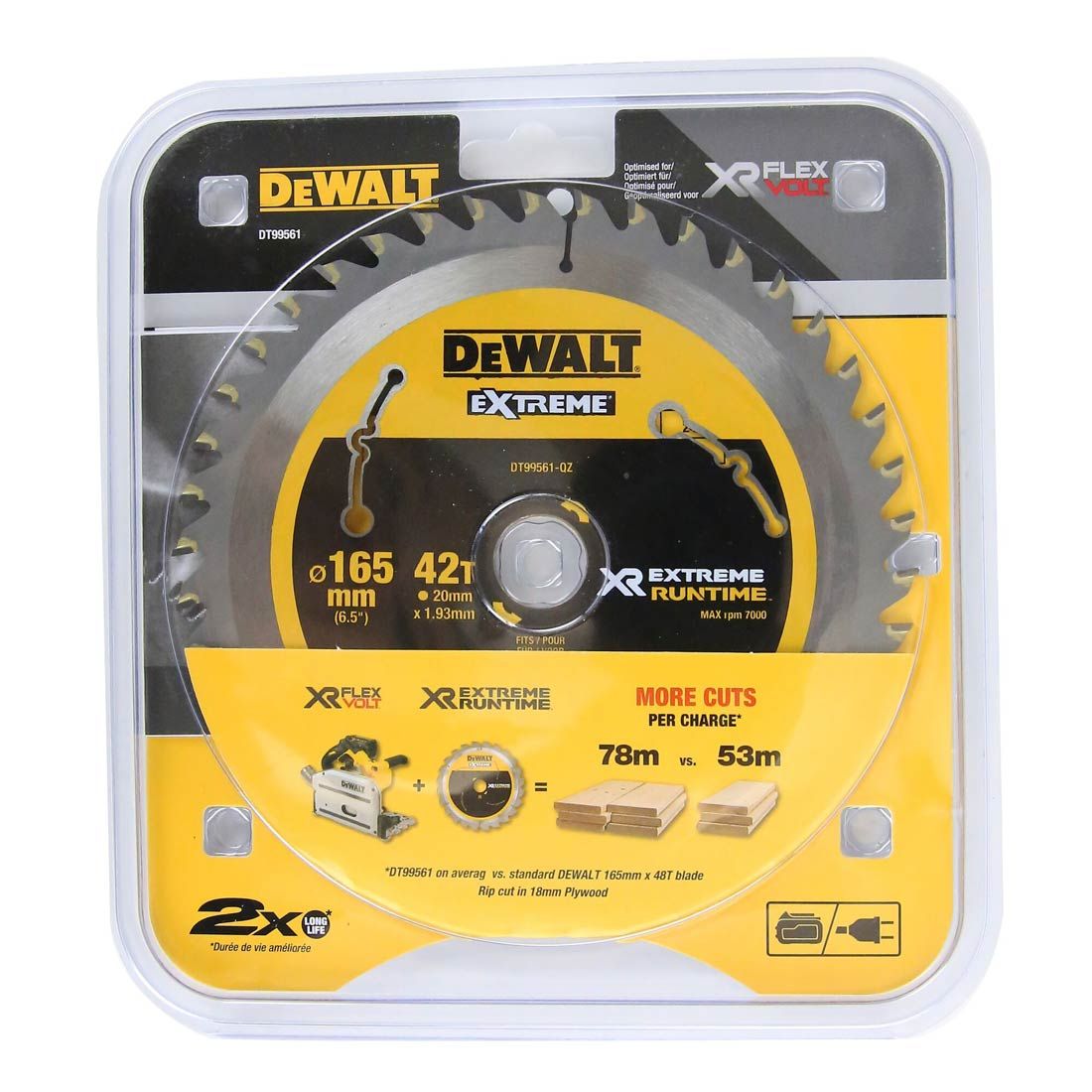 DEWALT DT99561-QZ XTREME RUNTIME 165MM X 20MM 42T BLADE FOR CORDED & CORDLESS SAWS - MonkeyTools