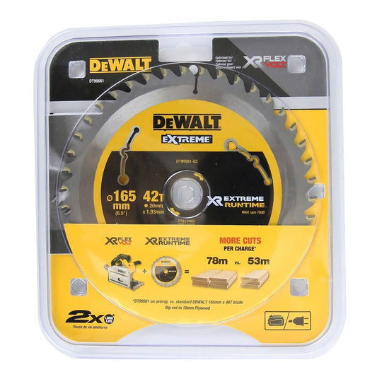 DEWALT DT99561-QZ XTREME RUNTIME 165MM X 20MM 42T BLADE FOR CORDED & CORDLESS SAWS - MonkeyTools