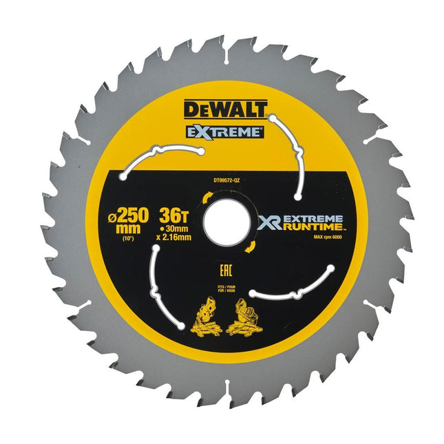DEWALT DT99572-QZ XTREME RUNTIME 250MM X 30MM 36T BLADE FOR CORDED & CORDLESS SAWS - MonkeyTools