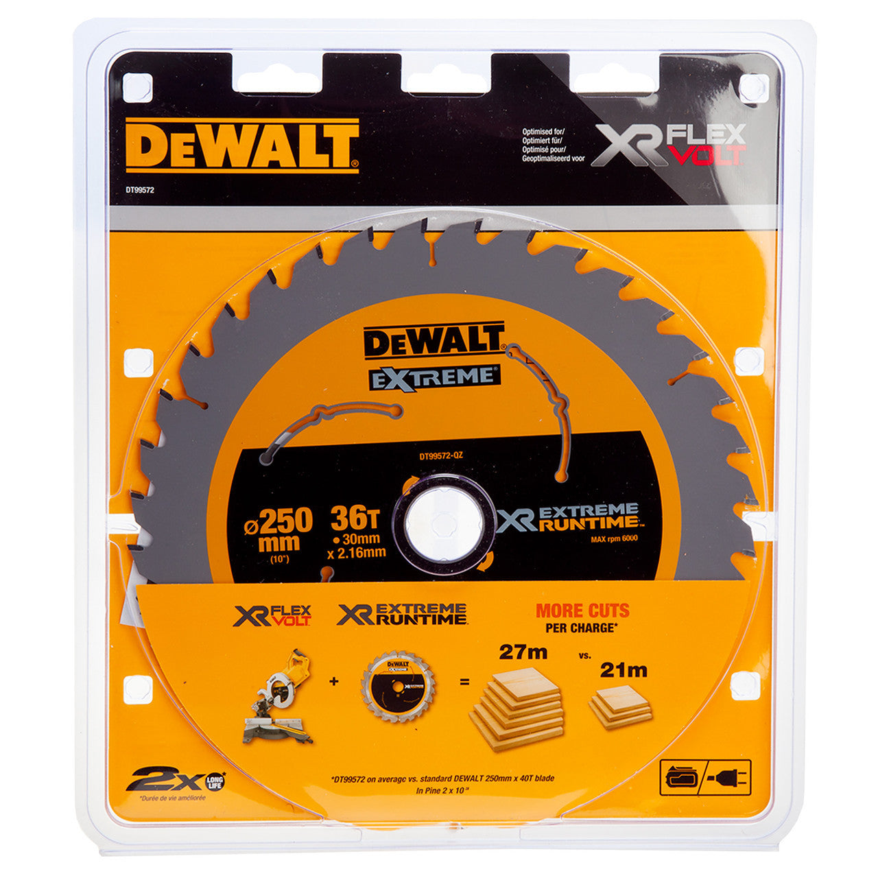 DEWALT DT99572-QZ XTREME RUNTIME 250MM X 30MM 36T BLADE FOR CORDED & CORDLESS SAWS - MonkeyTools