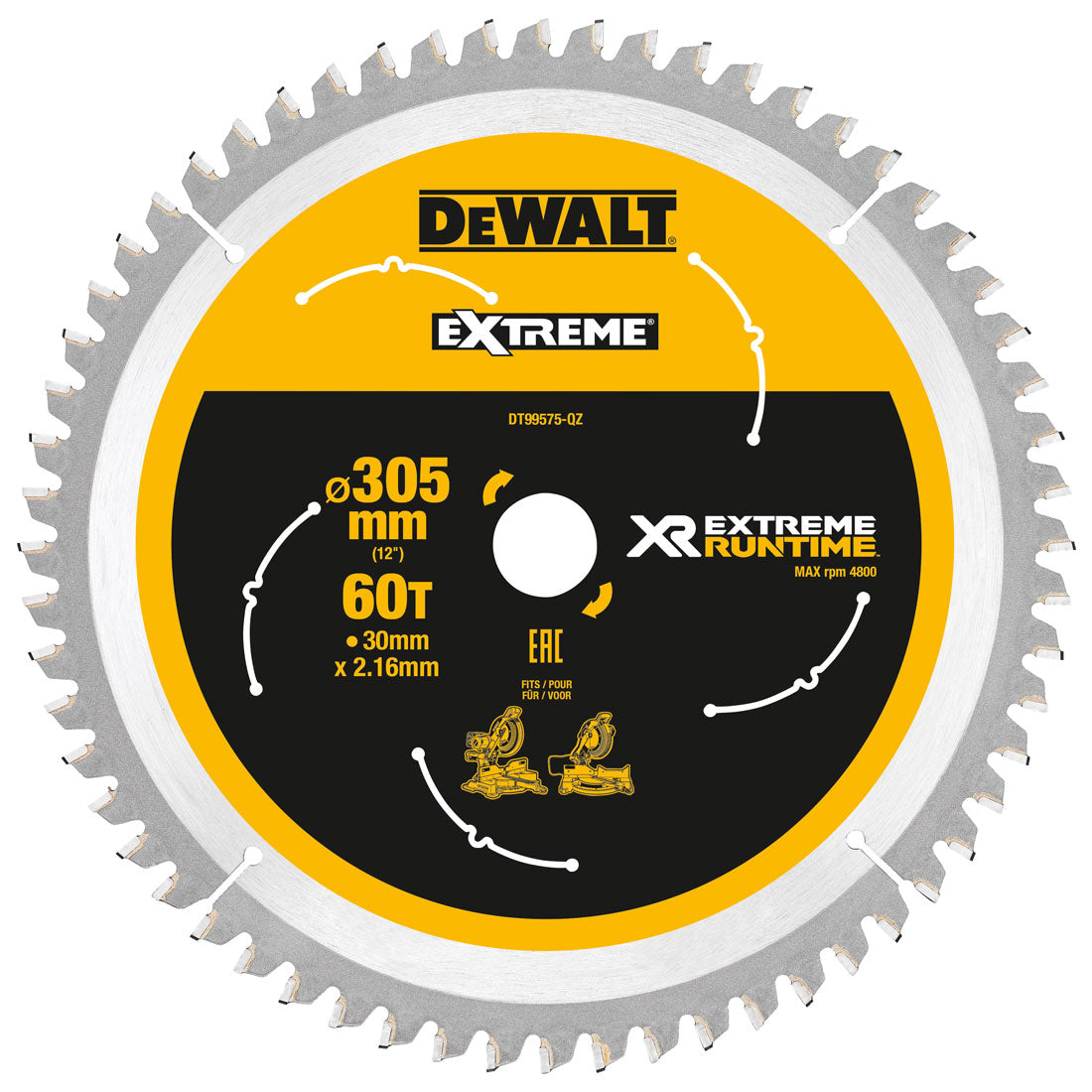 DEWALT DT99575-QZ EXTREME RUNTIME 305MM X 30MM X 60T MITRE SAW BLADE FOR DHS780 - MonkeyTools