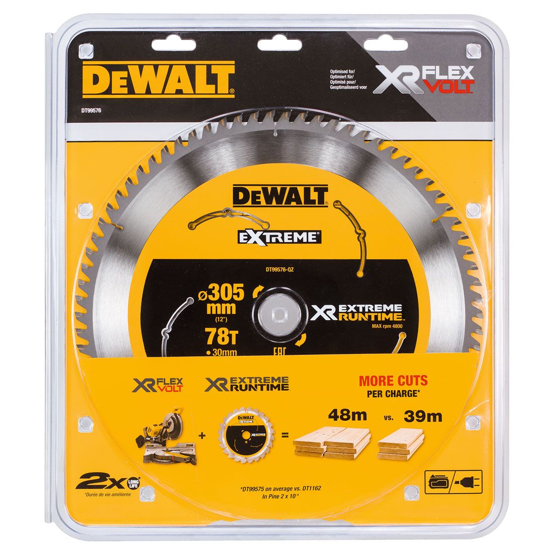 DEWALT DT99576-QZ EXTREME RUNTIME 305MM X 30MM X 78T MITRE SAW BLADE FOR DHS780 - MonkeyTools