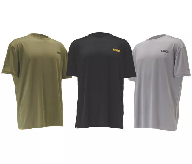 DEWALT PERFORMANCE SHORT SLEEVE T-SHIRT BLACK, GUNSMOKE & GREY X LARGE 48" CHEST 3 PACK - MonkeyTools