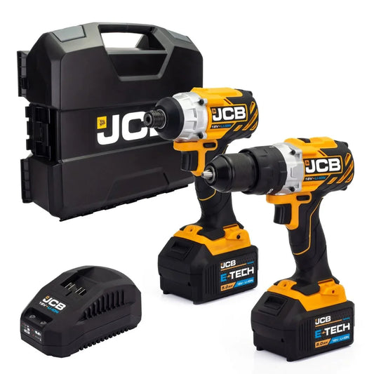 JCB 21-18BL-TPK-5 18V Brushless Combi Drill, Impact Twinpack with 2 x 5.0Ah Batteries, Charger & Bag - MonkeyTools