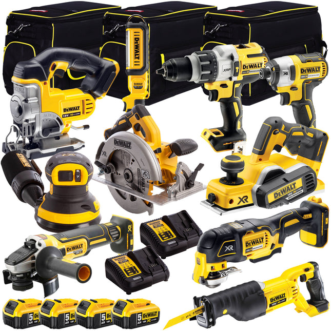 Dewalt 18V 10 Piece Power Tool Kit with 4 x 5.0Ah Battery + 2 x Charger & 3 x Tool Bag T4TKIT-12844 - MonkeyTools