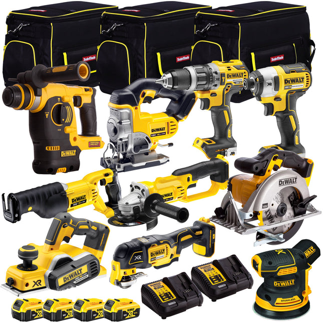 Dewalt 18V 10 Piece Power Tool Kit with 4 x 5.0Ah Battery + 2 x Charger & 3 x Tool Bag T4TKIT-12845 - MonkeyTools