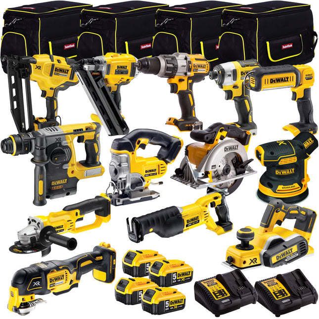 Dewalt 18V 13 Piece Power Tool Kit with 4 x 5.0Ah Battery + 2 x Charger & 4 x Tool Bag T4TKIT-12846 - MonkeyTools