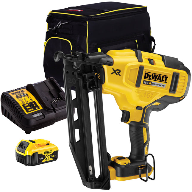 DeWalt DCN660N 18V Brushless Second Fix Nailer with 1 x 5.0Ah Battery, Charger & 20" Bag - MonkeyTools