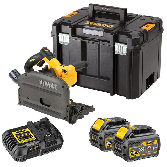 Dewalt DCS520T2 54V Flexvolt Brushless 165mm Plunge Saw with 2 x 6.0Ah Batteries Charger & Case - MonkeyTools