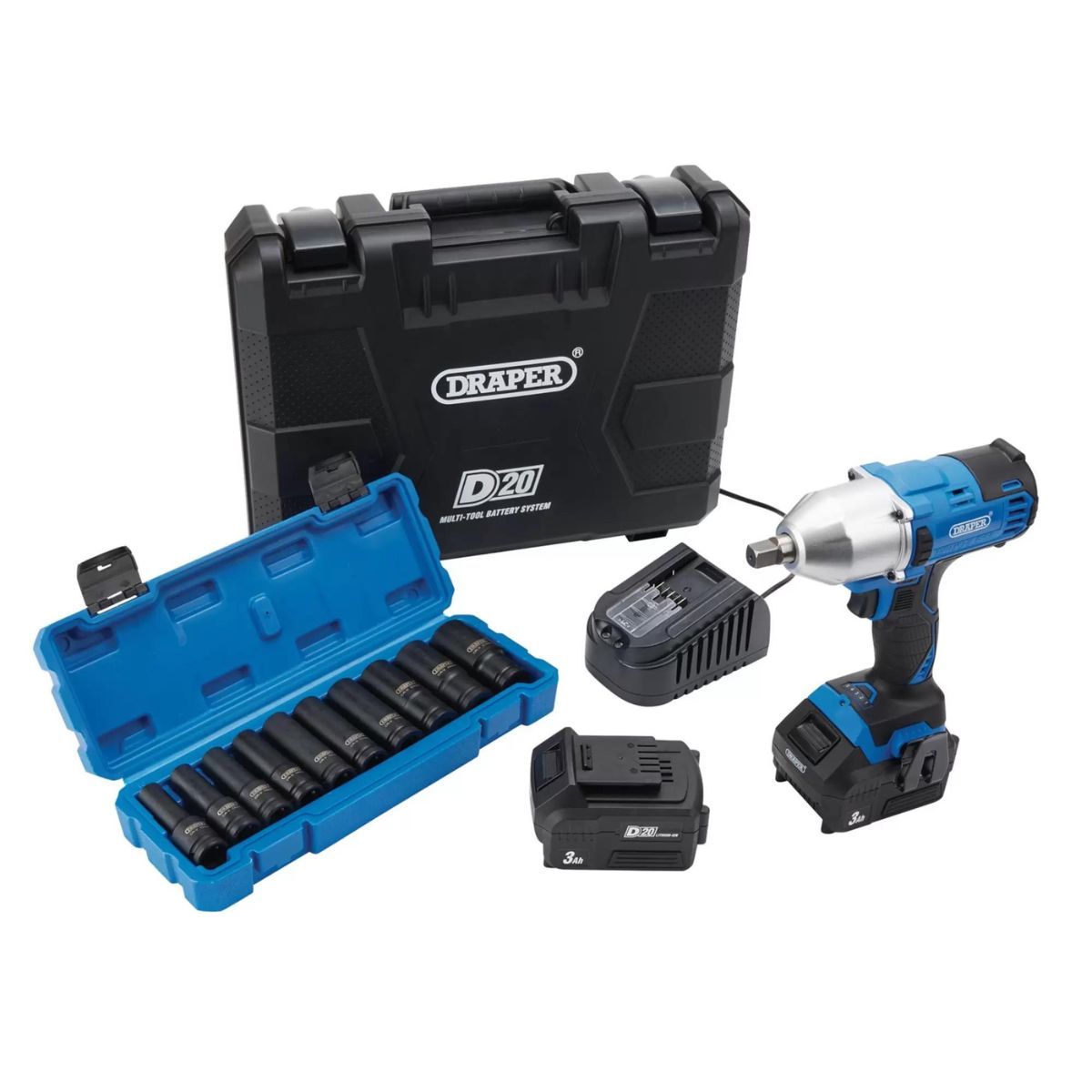 Draper PTKD20/OCT2 20V Impact Wrench Kit 1/2" Sq & Metric Deep Impact Socket Set 10 Pes 04791 - MonkeyTools