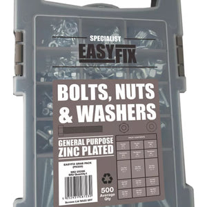 EASYFIX BRIGHT ZINC-PLATED MIXED BOLTS, NUTS & WASHERS PACK 500 PIECE SET - MonkeyTools