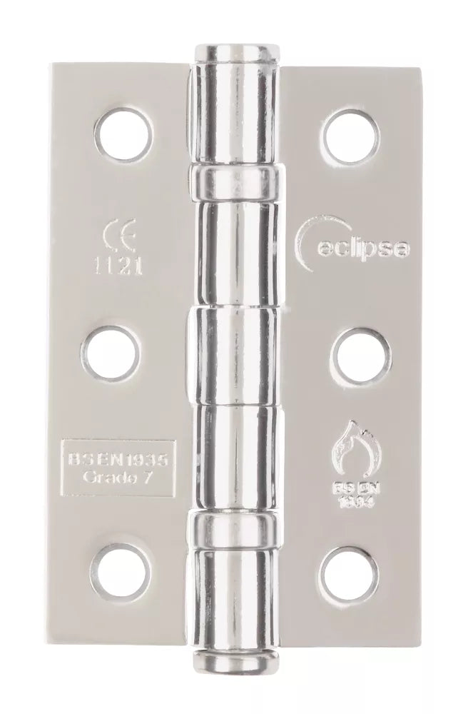 ECLIPSE POLISHED CHROME GRADE 7 FIRE RATED BALL BEARING HINGES 76MM X 51MM 2 PACK - MonkeyTools