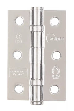 ECLIPSE POLISHED CHROME GRADE 7 FIRE RATED BALL BEARING HINGES 76MM X 51MM 2 PACK