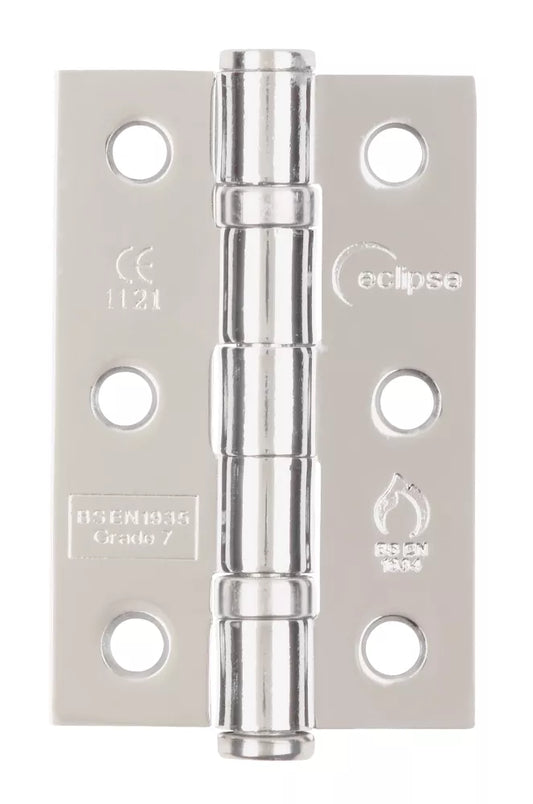 ECLIPSE POLISHED CHROME GRADE 7 FIRE RATED BALL BEARING HINGES 76MM X 51MM 2 PACK - MonkeyTools