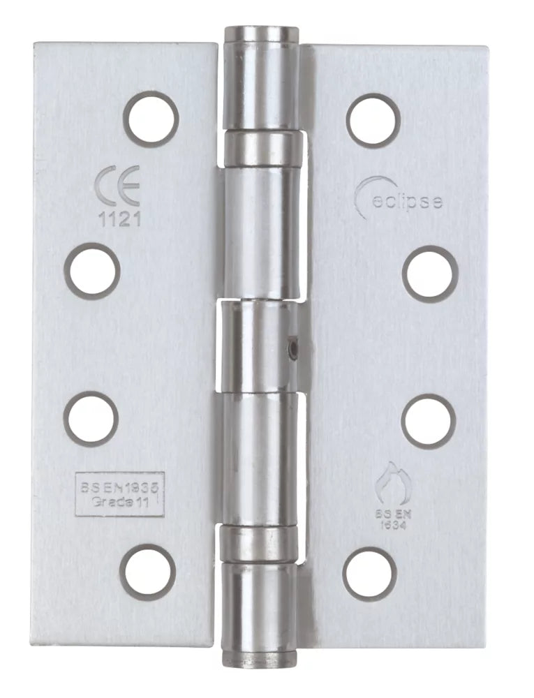 ECLIPSE SATIN CHROME GRADE 11 FIRE RATED BALL BEARING HINGES 102MM X 76MM 3 PACK - MonkeyTools
