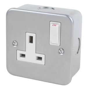 13A 1-GANG SP SWITCHED METAL CLAD SOCKET WITH WHITE INSERTS - MonkeyTools