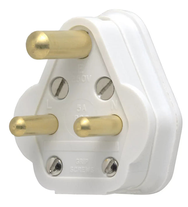 5A UNFUSED ROUND PIN PLUG WHITE - MonkeyTools